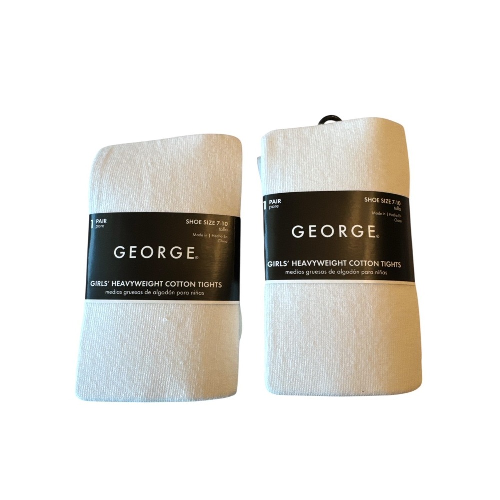 George Girls‎ Heavyweight Cotton Tights 2-Pair Pack White Shoe Size 7-10 NWT